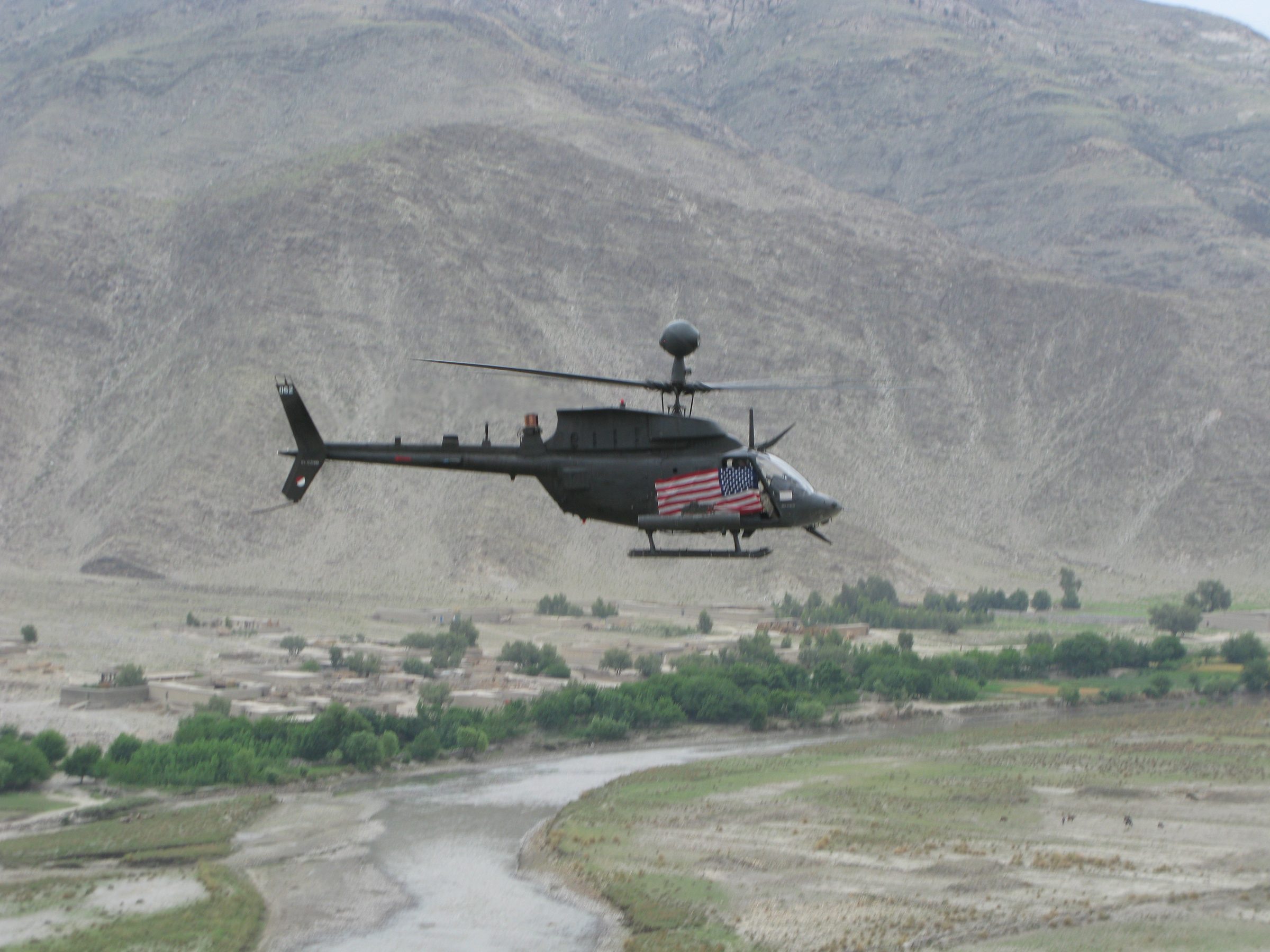 OH-58D Kiowa Warrior on a mission over the Konar valley, Afghanistan